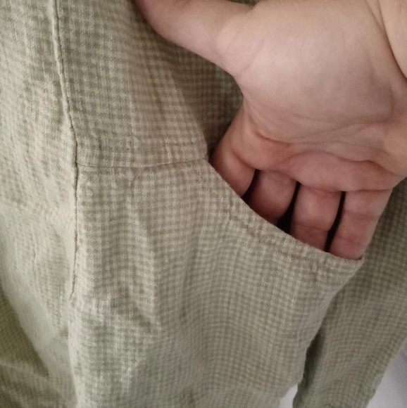 Flax Women's Microgingham Button Front Green Cardigan 100% Linen Pockets Small - Picture 5 of 6